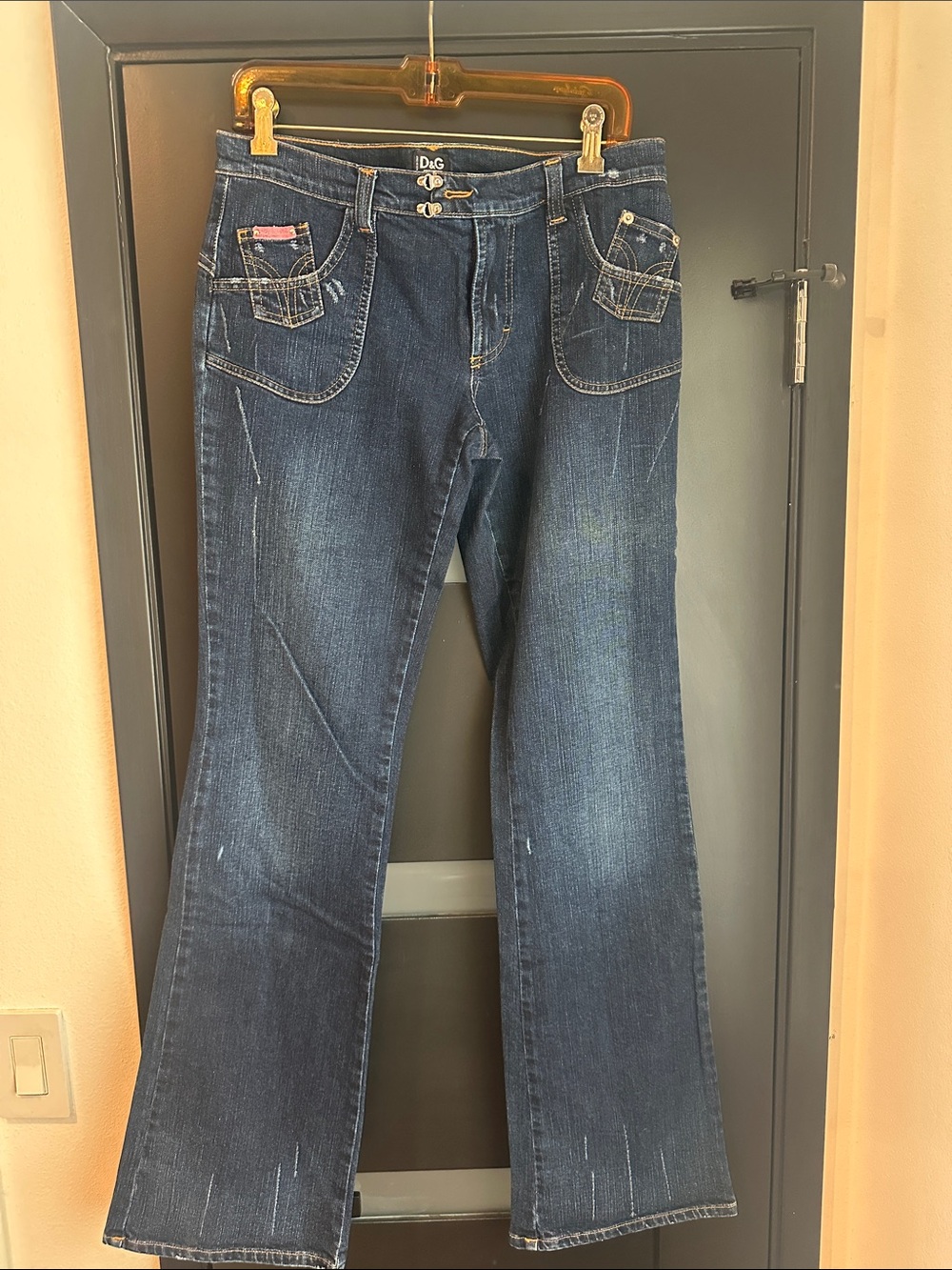 D&G Indigo Wide-Leg Flare Jeans with Contrast Stitching